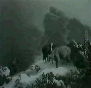 Verirrte Rinder Im Schnee Der Hochalpen, Vom Hirten Freudig Entdeckt