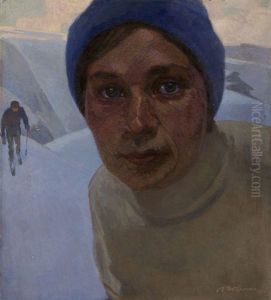 Woman Skier (artist Wife) by Alfred Rudolfovich Eberling