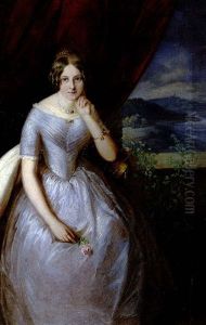 Vornehme Dame Vor Einer Fluslandschaft by Carl Alois Martin Ebersberg