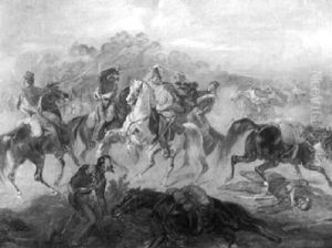 Schlachtenszene Mit Kampfender Kavallerie by Carl Alois Martin Ebersberg