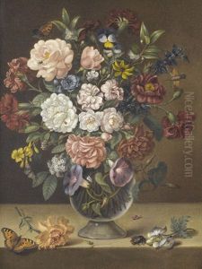 Blumenstillleben Mit Schmetterlingen Und Kafern