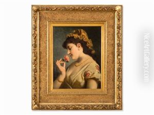 Young Woman With Rose by Anton Ebert