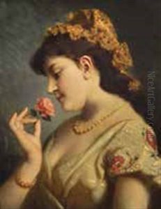 Bildnis Einer Jungen Dame, An Einer Rose Riechend by Anton Ebert