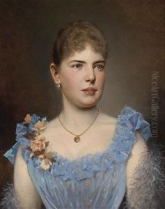Portrat Einer Dame In Blauem Kleid by Anton Ebert