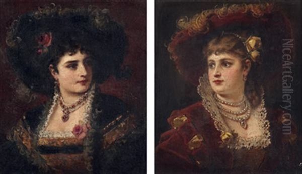Portrait D'une Jeune Femme Au Chapeau De Velours Rouge (+ Portrait D'une Jeune Femme Au Chapeau Noir; Pair) - view 1
