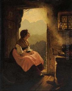 Bauernmadchen In Der Stube by Anton Ebert