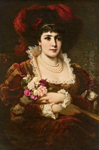 Bildnis Einer Dame Mit Perlenkette Und Federhut by Anton Ebert