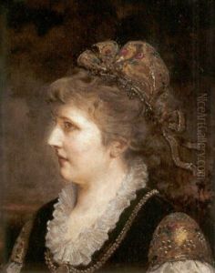 Portrat Einer Dame Mit Goldener Haube by Anton Ebert