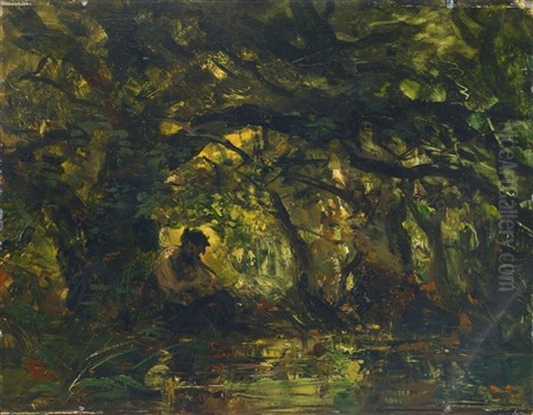Woodland Scene With Pan Playing A Flute - view 1