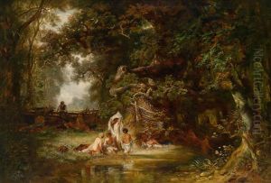 Waldlandschaft Mit Badenden Kindern