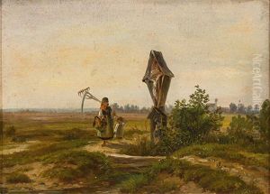 Bauersfrau Mit Kind An Einem Marterl by Carl Ebert