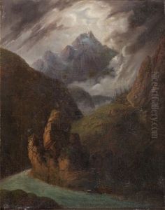 Gewittrige Gebirgslandschaft Mit Wildbach