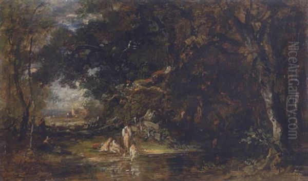 Waldlandschaft Mit Badenden Kindern - view 1
