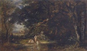 Waldlandschaft Mit Badenden Kindern
