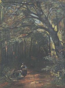 Waldweg Mit Zwei Frauen Waldweg Mit Zwei Frauen