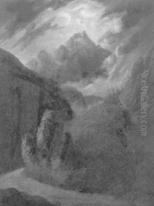 Gebirgslandschaft Mit Fluss Unter Gewitterwolken