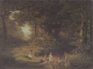 Waldlandschaft Mit Badenden Buben