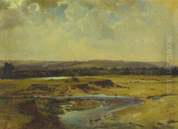 Fluslandschaft Mit Kuhen An Der Tranke - view 1