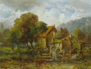 Wassermuhle Am Bach Im Gebirgstal by Carl Ebert