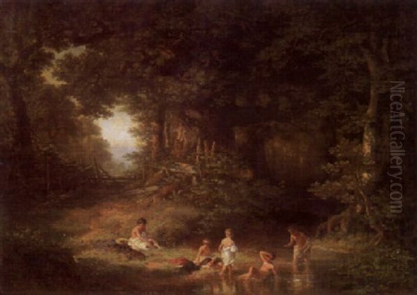 Waldlandschaft Mit Badenden Kindern - view 1