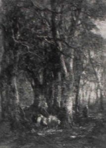 Buchenwald Mit Einem Schafer Und Seiner Herde