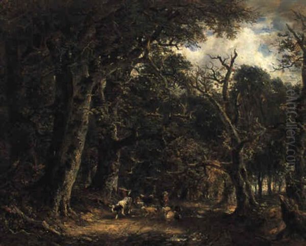 Hirtenjunge Mit Vieh Auf Einer Waldlichtung - view 1