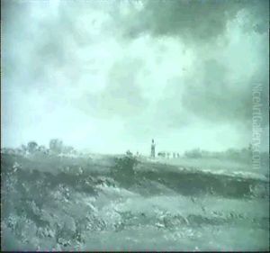 Hirtin Mit Herde In Einer Wiesenlandschaft by Carl Ebert