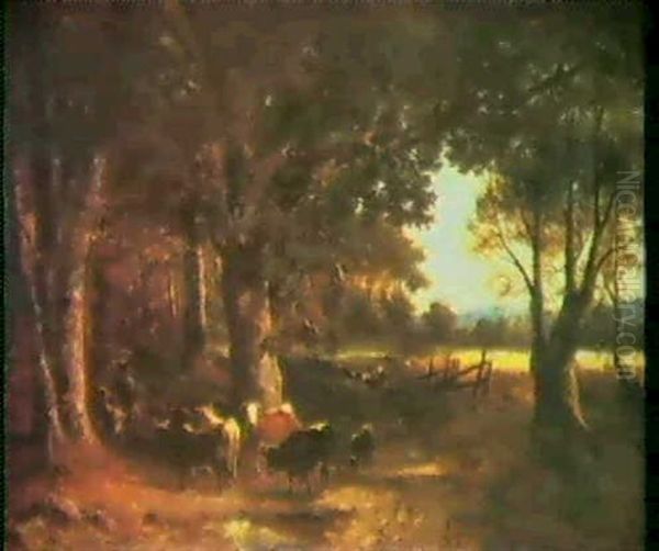 Hirtenjunge Mit Vieh An Einer Waldlichtung - view 1