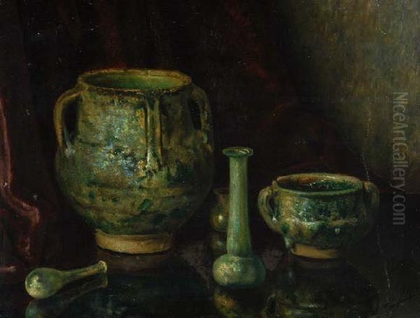 Stilleven Met Antiek Aardewerk En Glas - view 1