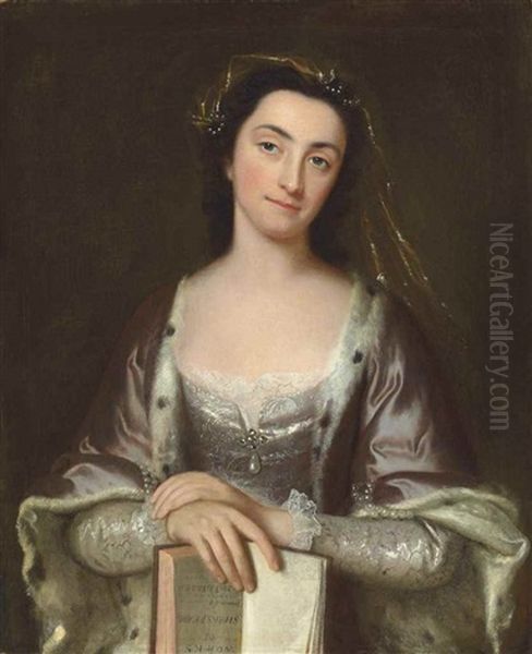 Portrait Of A Lady, Possibly Lady Mary Wortley Montagu (1689-1762), Half-length, In A White Gown And Ermine-lined Mantle, Reading From Lewis Theobald"s 'the Works Of Shakespeare' - view 1