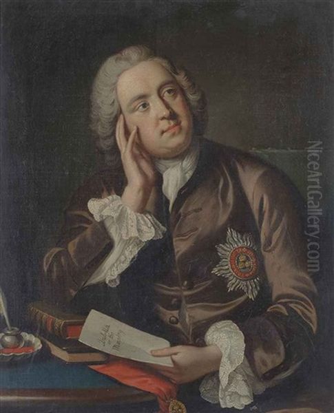 Portrait Of Sir Charles Hanbury Williams (1708-1759), Half-length, In A Brown Coat And White Shirt, With The Star Of The Order Of The Bath... - view 1