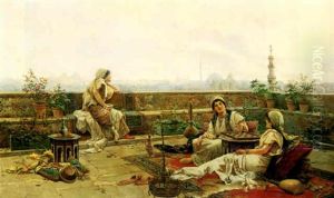 Ladies Of A Harem On A Terrace Overlooking Cairo by Jose Echena