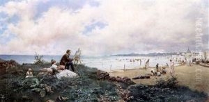 The Artist And His Family On The Beach by Jose Echena