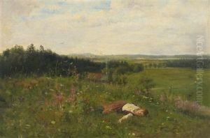 Young Girl In A Meadow by Adolf Echtler