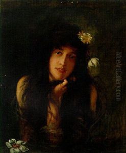 A Young Bather In A Lily Pond by Adolf Echtler