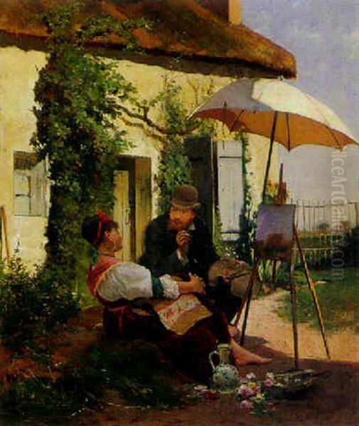 Maler Und Junge Frau Im Garten - view 1