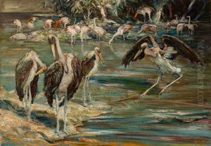 Uferstuck Mit Flamingos Und Marabus