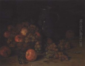 A Still Life With Apples, Grapes And A Pitcher, With Wasps In The Foreground by Aloys Eckardt