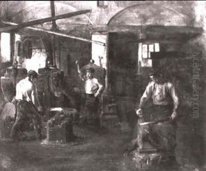 Hammerschmiede Mit Drei Arbeitern by Aloys Eckardt