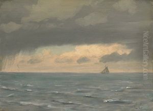 Kleines Segelboot Bei Aufkommenden Unwetter Auf See