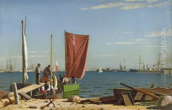 Boote Und Schiffe Mit Fischern An Einem Sonnigen Tag Im Hafen - view 1