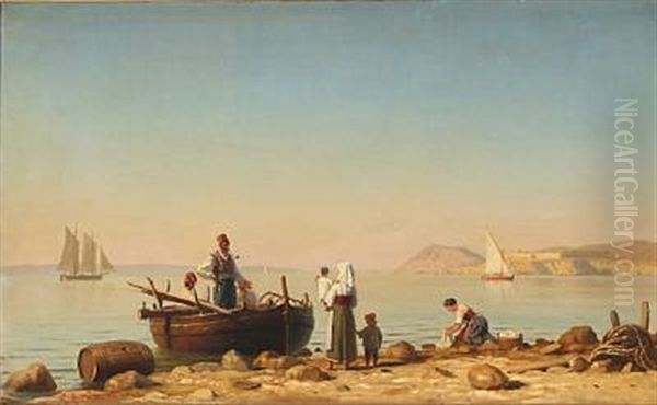 Coastal Scene From The Mediterranean Sea With Fishing Families - view 1