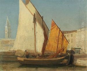 View From Venice With Ships Along The Quay, In The Background St. Mark's Campanile by Christian Eckardt