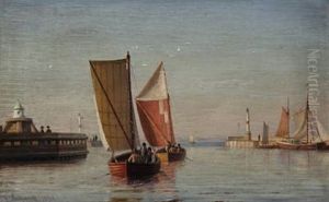 Fishermen At Aarhus Harbour, Denmark by Christian Eckardt