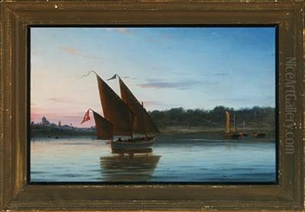 Danish Summer Landscape With Sailing Ship Along The Coast - view 1