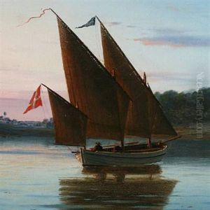 Danish Summer Landscape With Sailing Ship Along The Coast by Christian Eckardt