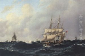 Fregatter Pa Havet I Frisk Vejr by Christian Eckardt