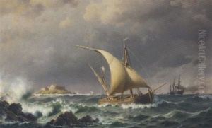 Latvian Coastal Craft And A Paddle Steamer In The Bay Of Riga, With A Fortified Island Beyond by Christian Eckardt