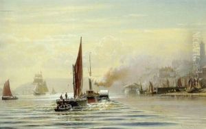 Pa Stranden I Ebbetiden Ved North Shields I England Med Udsigt Over En Del Af Tynfloden