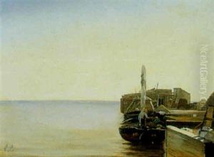 Stille Vand Med Fiskerbad, Der Laegger Til